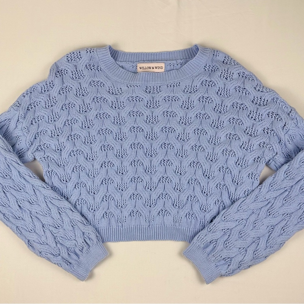 Willow & Wind Light Blue Cable Knit Cropped Sweater Size Large